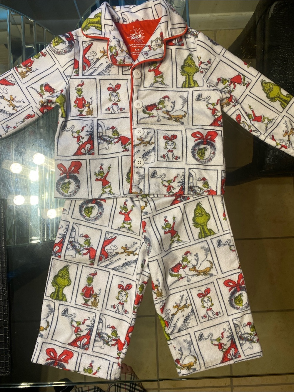 Kids Grinch Holiday Pajama Set - White with Green & Red with other clothes